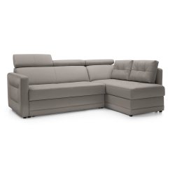 Narożnik GCEDE z funkcją spania, szara skóra, prawy 225x165 cm