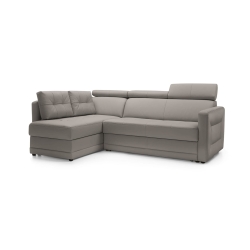 Narożnik GCEDE z funkcją spania, szara skóra, lewy 225x165 cm
