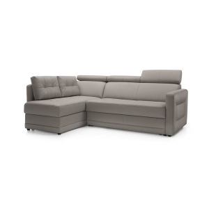 Narożnik GCEDE z funkcją spania, szara skóra, lewy 225x165 cm