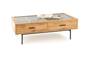 Ława z szufladami dąb naturalny czarna 120x40cm COSTANZA