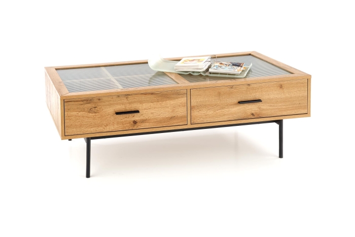 Ława z szufladami dąb naturalny czarna 120x40cm COSTANZA