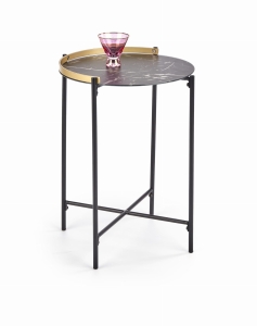 Ława z okrągłym blatem ciemny marmur złoty stelaż 45cm LINUX