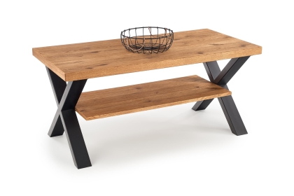 Ława prostokątna loft czarna jasny dąb 120x60cm XAVIER